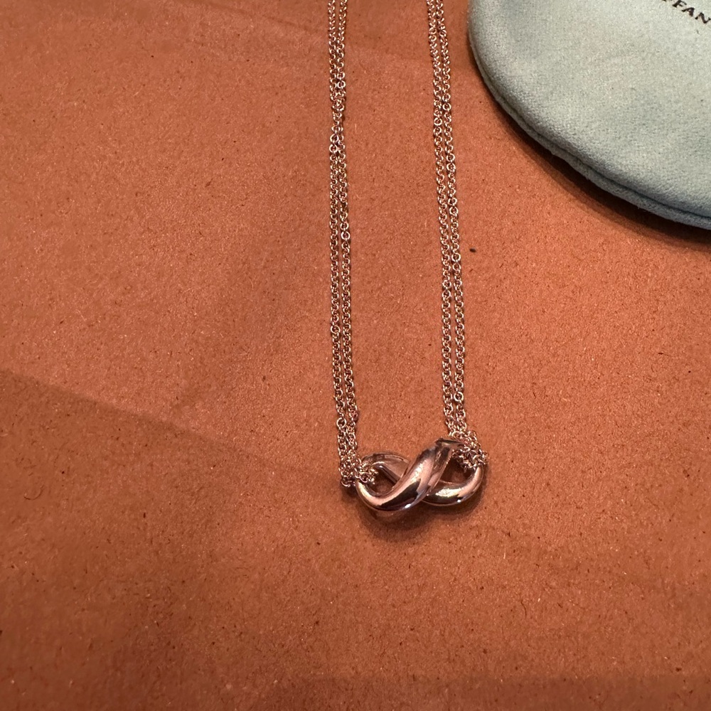 Tiffany & Co. Sterling Silver Infinity Necklace Double Cable Chain - Picture 2 of 3